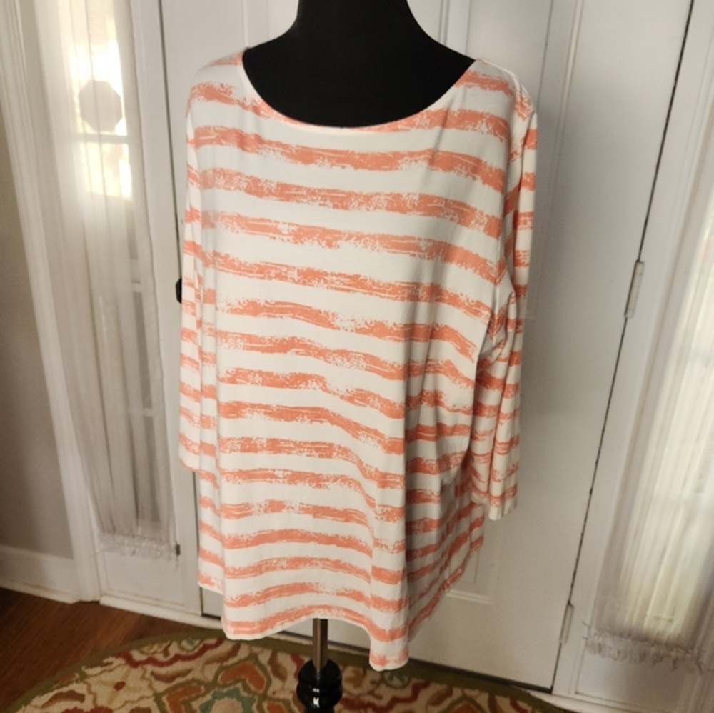 Ruby Rd. Apricot and White Stripe Plus Size 1X